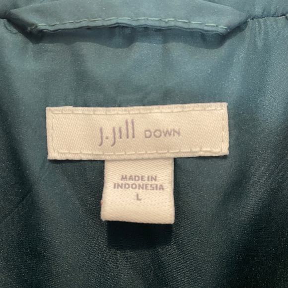 J. Jill Hooded Down Filled Puffer Vest Spruce Green Pockets Gorpcore Outdoors L - Picture 3 of 6